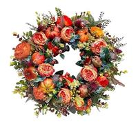Fall Peony and Pumpkin Wreath Year Round, Farmhouse Front Door Decor with Maple Leaves and Berries, All-Season Indoor Outdoor Home Wreath, Halloween Thanksgiving Decor (Orange-A-1PCS,M)