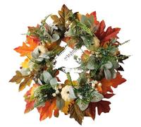 Fall Peony and Pumpkin Wreath Year Round, Farmhouse Front Door Decor with Maple Leaves and Berries, All-Season Indoor Outdoor Home Wreath, Halloween Thanksgiving Decor (Orange-B-1PCS,M)