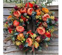 Fall Peony and Pumpkin Wreath - Year Round Wreath,15.75in/40cm Fall Wreaths with Peonies & Pumpkins,Front Door Decor,for Thanksgiving Halloween