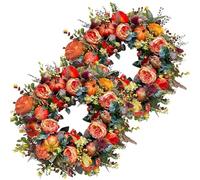 Fall Peony and Pumpkin Wreath - Year Round Wreath, 2026 New Farmhouse Fall Wreaths, Realistic Pumpkin Wreaths Form with Maple Leaves and Berries, for Thanksgiving, Halloween (45cm/17.7in,2PCS)