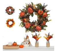 Fall Peony and Pumpkin Wreath - Year Round Wreath,Farmhouse Front Door Decor with Maple Leaves and Berries,Thanksgiving Halloween Door Decoration (A-17.7in)