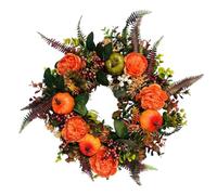 Fall Peony and Pumpkin Wreath - Year Round Wreath, Realistic Pumpkin Wreaths Form, Farmhouse Front Door Decorm, Reusable Fall Wreaths with Maple Leaves and Berries for Thanksgiving, Halloween (20in)