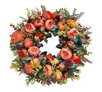 Fall Peony and Pumpkin Wreath - Year Round Wreath,Reusable Pumpkin Fall Wreaths,with Maple Leaves and Berries,for Thanksgiving Halloween (40cm)