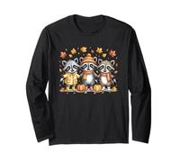 Fall Raccoon Autumn Pumpkins and Woodland Leaves Manga Larga