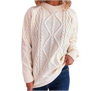Fall Sweater Pullover for Women Cable Knit Crewneck Long Sleeve Sweater Soft Comfortable Oversized Pullover Tops