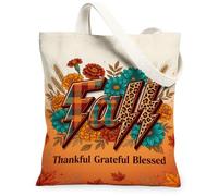 Fall Thankful Grateful Blessed Flowers - Bolsa de lona de 13 x 15 pulgadas, Anaranjado, 13x15 Inch