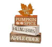 Fall Tiered Tray Decor, Rustic Autumn Maple Block Sign, 5.91x1.38x6.26 Inches Seasonal Farmhouse Style, Wooden Harvest Display Accent for Table Centerpiece, Desktop, Mantle, Kitchen, Shelf, Home
