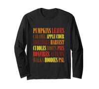 Fall Vibes Word Art Cozy Autumn Leaves Pumpkins Sidra tee Manga Larga