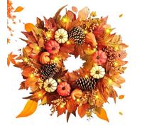 Fall Wreath - 19.69 Inch Front Door Pumpkin Wreaths, Artificial Fall Door Wreath with Pumpkins, Berries & Leaves | 50cm Autumn Harvest Decoration for Farmhouse, Porch, Wall, Fireplace, Window, Indoor
