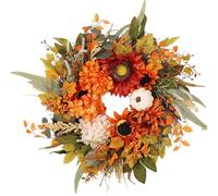 Fall Wreath, Artificial Berries Garland, Rustic Farmhouse Harvest Accent, Fall Leaf Ring Decoration for Indoor, Outdoor, Door, Porch, Window, Thanksgiving, Home, 19.69 Inches