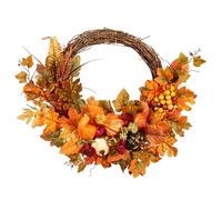 Fall Wreath - Artificial Maple Leaves Pumpkin Ring for Home and Holiday, Harvest Accent with Realistic Texture, Seasonal Decor for Living Room, Porch, Fireplace, Garden, Patio 17.72 Inches