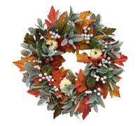 Fall Wreath - Artificial Pumpkin Garland | Autumn Maple Leaves Wreath For Front Door, Porch, Window & Fireplace Mantel, Rustic Thanksgiving And Halloween Home Party Decor
