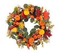 Fall Wreath - Autumn Door Wreath, Seasonal Pumpkin Decor | Artificial Leaves Farmhouse Accent, Rustic Harvest Front Porch Garland, for Outdoor Wall Kitchen Window Outside Home Decoration