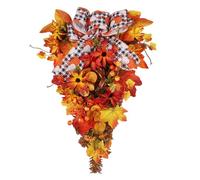 Fall Wreath, Decorative Wall and Mantel Hanging, 19.69inches, Thanksgiving Bow with Berry and Maple Leaves, Ideal for Outdoor Porch, Door, Kitchen, Fireplace, Table, Holiday Party, Weddings