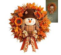 Fall Wreath - Fake Sunflower Maple Farmhouse Welcome Scarecrow Wreath