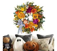Fall Wreath Striped Artificial Farmhouse Home Decor with Pumpkins Flowers