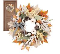 Fall Wreath, Thanksgiving Garland, Maple Leaf Ring with 19.69in Size Pumpkin Decor, Seasonal Accent for Indoor, Farmhouse, Autumn, Holiday, Display, Entry, Window, Fence, Wall