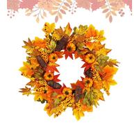 Fall Wreath with Pumpkin & Maple Leaves - Harvest Garland | Front Door