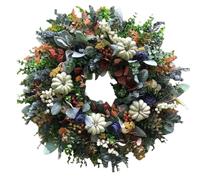 Fall Wreaths for Front Door | White Pumpkin Leaves Outdoor Wreath - Rustic Decorative Sign Garland for Window Fireplace Entryway Patio Wall Thanksgiving Christmas Decor