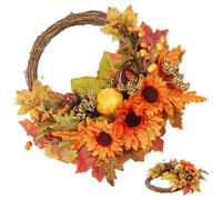 Fall Wreaths, Thanksgiving Wreath, Sunflower Berry Maple Pumpkin Wreath, Fall Sunflower Wreath, Harvest Wreath, Thanksgiving Fall Door Decorations for Front Door, Indoor, Outdoor