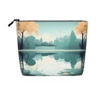 Fallen Leaves on a Tranquil Lake - Bolsa de maquillaje de una sola capa de lino sintético resistente al agua con cierre de cremallera para tus necesidades diarias o de viaje, Black, Talla única