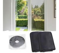 FALLENHELD Mosquitera para ventanas de 130 x 150 cm, juego de 2 unidades, en negro, protección contra insectos con cinta de autoadhesiva, fácil montaje sin taladrar