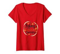 Falling For Speech Therapy - Regalo temático de otoño Camiseta Cuello V, Mujer, Rojo, L
