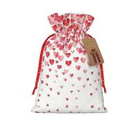 Falling Red Hearts - Bolsa resistente con cordón, perfecta para regalos, viajes y uso diario con etiquetas de regalo Kraft