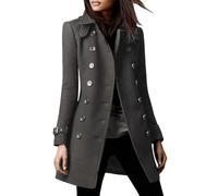 Fallo - Chaqueta de lana para mujer, con doble botonadura, elegante gabardina de mezcla de lana con cuello, gris, S