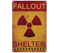 Fallout Shelter - Letrero de metal de estaño, diseño de advertencia nuclear de estilo vintage, amarillo y rojo, 8 x 12 pulgadas, protección UV, montaje en pared