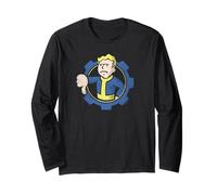 Fallout Vault Boy Thumbs Down Circle Gear Logo Video Game Manga Larga