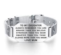 FALOGI Pulsera para hija, regalos para mi hija de mamá papá, pulsera Always Remember You are Braver para adolescentes, 7.9 inches, Acero inoxidable