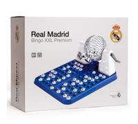 Falomir - Bingo XXL Premium Real Madrid - Juego de Bingo Familiar con Bombo Automático | Producto Oficial Real Madrid | 90 Bolas Imborrables y 72 Cartones Reutilizables | +8 Años | Regalo Real Madrid