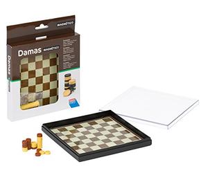Falomir - Juego de Damas Magnético | Ideal para Viajes | Caja de Plástico con Tapa Transparente | Tablero de 16cm x 16cm