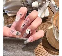 Falsas uñas largas MouyouGlow,Bailarina Sheer Cute Kawaii Luxury Print 3D Kitty Cartón Cat Eye Magnetic Crystal Press on Nails con pegamento para uñas, Jelly Phototerapia Art Fake Nails,10 unidades