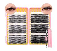 False Eyelashes Lash Clusters Kit C Curl Soft Fluffy Thick Novice Mixed Segmented Individual DIY Beauty Decoration Lashes with Thin Band Cluster Eyelash Extensions Kit with Glue Tweezers (D30-D50)