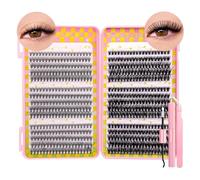 False Eyelashes Lash Clusters Kit C Curl Soft Fluffy Thick Novice Mixed Segmented Individual DIY Beauty Decoration Lashes with Thin Band Cluster Eyelash Extensions Kit with Glue Tweezers (D20-D40)