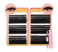 False Eyelashes Lash Clusters Kit C Curl Soft Fluffy Thick Novice Mixed Segmented Individual DIY Beauty Decoration Lashes with Thin Band Cluster Eyelash Extensions Kit with Glue Tweezers (D60-D80)