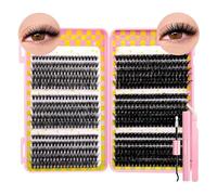 False Eyelashes Lash Clusters Kit C Curl Soft Fluffy Thick Novice Mixed Segmented Individual DIY Beauty Decoration Lashes with Thin Band Cluster Eyelash Extensions Kit with Glue Tweezers (D40-80)