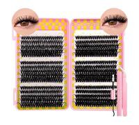 False Eyelashes Lash Clusters Kit C Curl Soft Fluffy Thick Novice Mixed Segmented Individual DIY Beauty Decoration Lashes with Thin Band Cluster Eyelash Extensions Kit with Glue Tweezers (D50-D60)