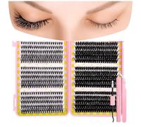 False Eyelashes Lash Clusters Kit C Curl Soft Fluffy Thick Novice Mixed Segmented Individual DIY Beauty Decoration Lashes with Thin Band Cluster Eyelash Extensions Kit with Glue Tweezers (D30-D60)