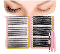 False Eyelashes Lash Clusters Kit C Curl Soft Fluffy Thick Novice Mixed Segmented Individual DIY Beauty Decoration Lashes with Thin Band Cluster Eyelash Extensions Kit with Glue Tweezers (D20-D50)