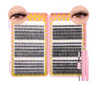 False Eyelashes Lash Clusters Kit C Curl Soft Fluffy Thick Novice Mixed Segmented Individual DIY Beauty Decoration Lashes with Thin Band Cluster Eyelash Extensions Kit with Glue Tweezers (D30-D40)