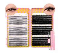 False Eyelashes Lash Clusters Kit C Curl Soft Fluffy Thick Novice Mixed Segmented Individual DIY Beauty Decoration Lashes with Thin Band Cluster Eyelash Extensions Kit with Glue Tweezers (D20-D80)