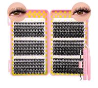 False Eyelashes Lash Clusters Kit C Curl Soft Fluffy Thick Novice Mixed Segmented Individual DIY Beauty Decoration Lashes with Thin Band Cluster Eyelash Extensions Kit with Glue Tweezers (D40-50)