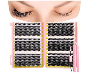 False Eyelashes Lash Clusters Kit C Curl Soft Fluffy Thick Novice Mixed Segmented Individual DIY Beauty Decoration Lashes with Thin Band Cluster Eyelash Extensions Kit with Glue Tweezers (D40-50)