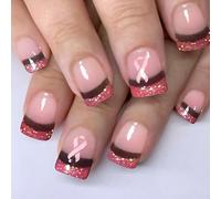 False Hoofs 24PCS Sustancia ABS Fácil aplicación para fiesta | Pezuñas artificiales con cinta de rosas Manicura francesa para Navidad Papá Noel Todos los días Mujeres Casos