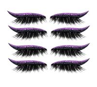 False Lashes 4.3x2.3cm, 4 Pairs Reusable Fake Eyelashes Stickers, Glitter Adhesive Makeup Eye Liner Stickers for Women Makeup, Travel, Performance