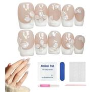 False Nails - Floral and Pearl Design Almond Extension | False Nail Tips Press On False Nails Floral and Pearl Design Fake Tips Fake Press On Nails Floral and Pearl Design Fake Tips