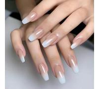 False Nails Nude Gradient Press On Nails Reusable Stick On Nails Medium Long Fake Nails 24pcs For Women And Girls,With Solid Glue, Nail Lamp